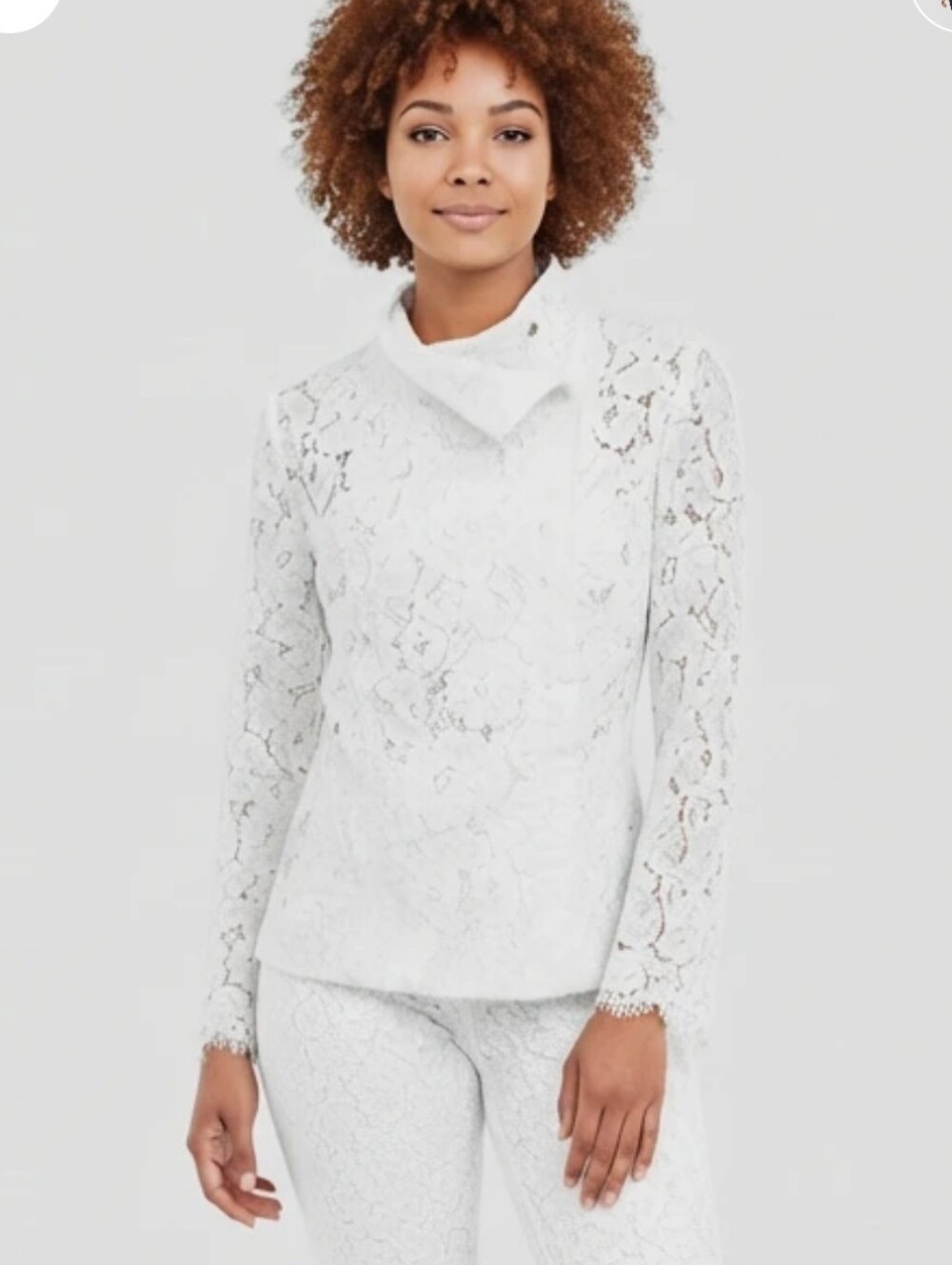 Luba‎ by Hannah Payne Academia white lace structured jacket pleated back size 6